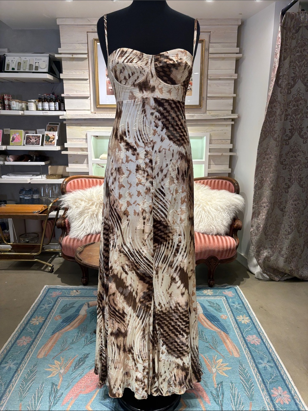Sleeveless Brown Animal-Print Maxi Dress
